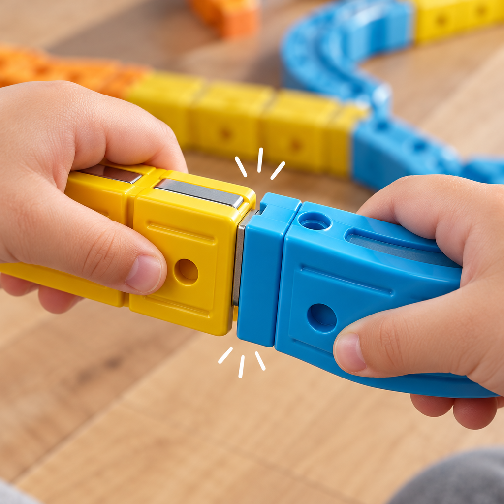 Magnetic pieces snapping together