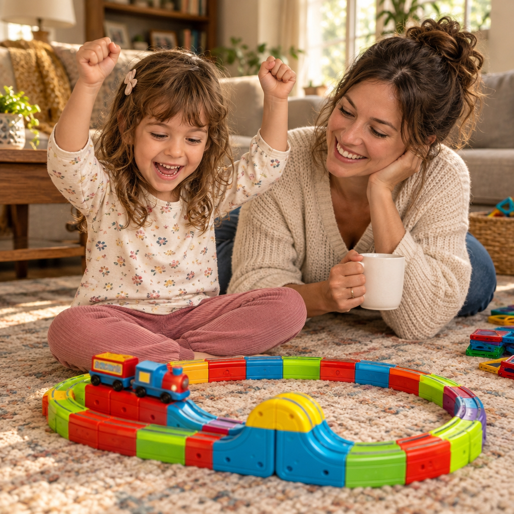 Mom and daughter playing with Magtoot